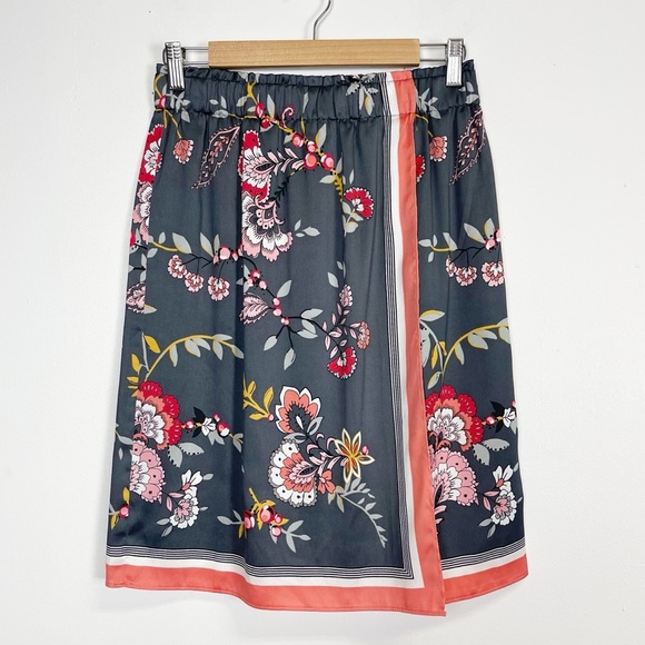 Loft Skirt Womens Size XS Gray Pink Floral Pull On Stretch Waist - Picture 1 of 8